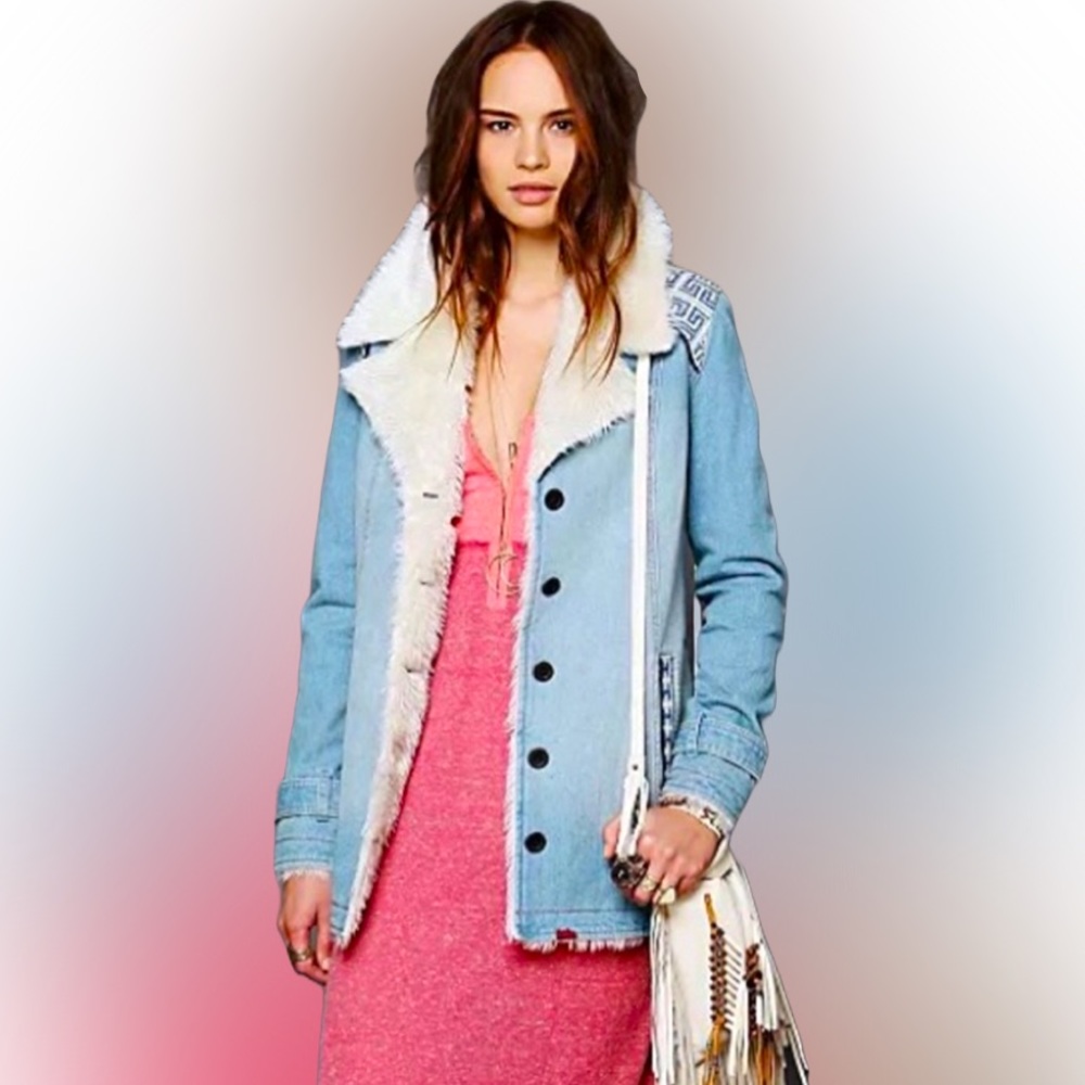 🌺RARE Free People Denim Sherpa Jacket🌸🌺